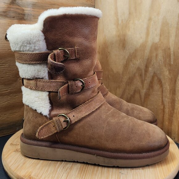 UGG Womens Becket Buckle Straps Shearling Lined Chestnut Mid Calf Boots - Picture 1 of 10